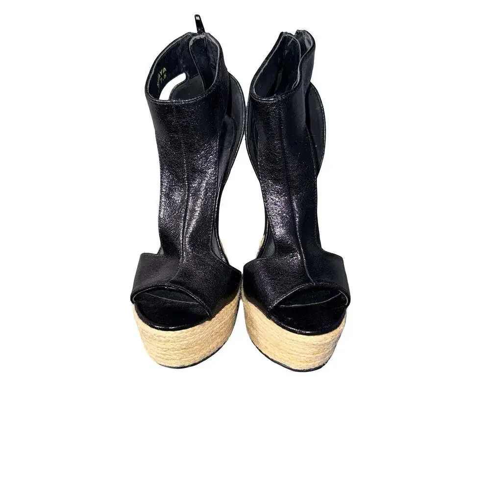 Paper Fox Shaya Black T-Strap Espadrille Platform Heels size 7.5
